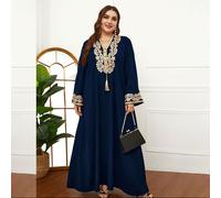 Abito tunico maxi con nappa e ricamo floreale 0XL,1XL,2XL,3XL,4XLFlorealeTessuto