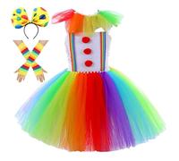 Abito Tutu Ragazze Di Arcoirbo - Costume Da Clown, Fasce Di Capelli E Guanti Cosplay Per Una Ragazza Da 2 A 10 Anni Per Bambini Halloween Carnevale Fan