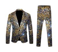 Abito Uomo 2 Pezzi Set Outfit da Disco Anni 80 Giacca Scintillante e Pantalone con Stampa a Paillettes Abiti per Festa con Sfera da Discoteca Carnevale Costume da Discoteca Matrimonio Festa a Tema