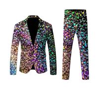 Abito Uomo in 2 Pezzi Set Outfit da Disco Anni 80 Giacca Scintillante e Pantalone con Stampa a Paillettes Abiti per Festa con Sfera da Discoteca Carnevale Costume da Discoteca Matrimonio Festa a Tema