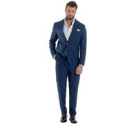 Abito Uomo Monopetto Vestito Gessato Giacca con Pochette Pantaloni Completo Elegante Vari Colori (IT, Numero, 48, Regular, Regular, Blu)