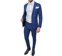 Abito Uomo Sartoriale Slim Fit in Cotone Vestito Completo Elegante Cerimonia (54, Blu Medio)