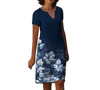 Abito Vestito da Festa Donna Cocktail Damigella d'Onore Maniche Corte Vintage (XXL,c-Blu Scuro)