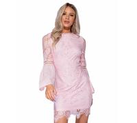 Abito vestito donna fine pizzo romantico cerimonia maniche campana voile new #