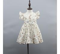 Abito vestito vestitino elegante Bimba bambina evento beige fiori B116