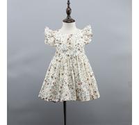 Abito vestito vestitino elegante Bimba bambina evento beige fiori B116