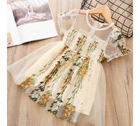 Abito vestito vestitino elegante Bimba bambina evento beige giallo fiori B125