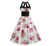 Abito vintage anni 50 a pois da donna - Abito da cocktail con motivo floreale anni 50 Rockabilly Audrey Hepburn - Abito da ballo di fine anno, S