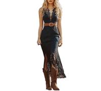 Abito vintage con scollo a V e maniche corte per le donne retrò western country abiti bohemian chic abito da festa festa al ginocchio medievale gonna costume Hip Hop Deguisement Cowgirl, navy, L