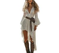 Abito vintage con scollo a V e maniche corte per le donne retrò western country abiti casual abito da festa spiaggia di grandi dimensioni gotico gonna da degrado occidentale costume da cowgirl, 1
