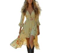 Abito Vintage Con Scollo a V E San Maniche per Donne Retro Western Country Abiti Casual Abito Da Festa Festa Di Grandi Dimensioni Medievali Gonna Deguisement Hippie Costume Da Cowgirl, 2-giallo, L