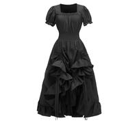 Abito vintage da donna, a maniche corte, abito rinascimentale, da donna, con scollo quadrato, irregolarmente, a balze, tinta unita, pastorale, medievale, cosplay, taglio ampio, chic, cortile gotico