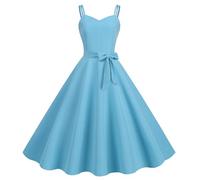Abito Vintage da Donna Anni '50 con Spalline Sottili Stile Rockabilly Midi Stile Principessa per Festa del tè A Trapezio Audrey Hepburn Anni '50 E '60 con Cintura Blu XS