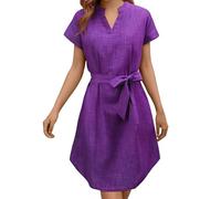 Abito Vintage Donna Manica Corta Abito Da Spiaggia Donna Scollo a V Taglio Ampio Con Lacci Casual Tinta Unita Elegante Irregolare Orlo Confortevole Sexy Per Tutti I Giorni Dress
