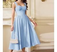 Abito vintage ed elegante da donna con tasche, abito casual da tè, per festival e feste estive, per vacanze, abiti bianchi estivi da donna, abiti da cerimonia e da sposa, abiti corti per la primavera 
