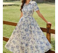 Abito vintage elegante da donna con tasche e cintura, abito camicia con stampa floreale, chiusura con bottoni, casual, per pendolarismo, vacanze, abiti estivi da donna, outfit estivi per vacanze, outf