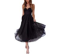 Abito Vintage in Maglia per Donne Sexy con Scollo a Halter Vestito da Sera per Feste Abito da Ballo Lungo a Ruota Vita Alta Abito da Ballo per Il Diploma Abito da Sposa (Nero,XL)
