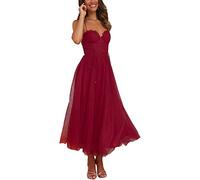 Abito Vintage in Maglia per Donne Sexy con Scollo a Halter Vestito da Sera per Feste Abito da Ballo Lungo a Ruota Vita Alta Abito da Ballo per Il Diploma Abito da Sposa (Rosso,L)