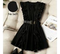 Abito vintage marrone con design a balze su tutta la larghezza / Minigonna aderente con vita svasata / Elegante e dolce L,M,S,XLColore unicoTessuto intrecciato