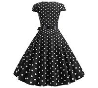 Abito vintage plissettato a pois, stile Audrey Hepburn, a maniche corte, anni '50, stile Rockabilly, stile swing, Nero , S