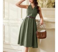 Abito vintage vintage elegante da donna con tasche e cintura, abito camicia casual da ufficio per vacanze estive, abiti estivi da donna per vacanze, abiti di Pasqua per donna, abiti primaverili da don
