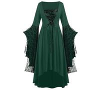 Abito Vittoriano da Donna - Costume Medievale da Donna retrò Allacciare Abito Lungo da Regina del Palazzo Maniche Tromba Rinascimentale Vestito Halloween Gotico Donna per Feste di Halloween