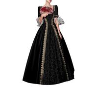 Abito vittoriano, da donna, rinascimentale, stile medievale, retrò, stile barocco, stile rococò, abito da cocktail Lolita regina, maxi abito da sera elegante, linea ad A, abito da festa, O nero., XXXL