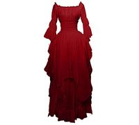 Abito Vittoriano da Donna Vestito Medievale Vintage Flare Manica Corsetto Abito Halloween Moda Lungo Vestito Rinascimentale Elegante Manica Lunga Slim Fit Abito da Sera Abito Rosso Principessa