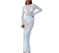 Abito Vittoriano Donna - Gonna Casual Midi alla Moda da Donna con Tendenza Sexy in Pizzo con Impunture A Maniche Lunghe E Borsa Pullover Abito Neonata Manica Lunga