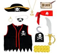 Abitoncc Accessori da pirata per bambini, accessori per costume da pirata, cappello da capitano gancio, benda per la Giornata mondiale del libro, costume di Halloween per bambini