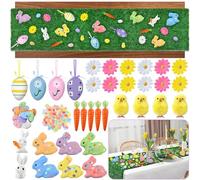 Abitoncc Runner da tavola pasquale con erba artificiale, 150 x 40 cm, uova di plastica pasquali, mini pulcini, runner in erba sintetica per primavera ed estate, tea party, decorazioni pasquali per