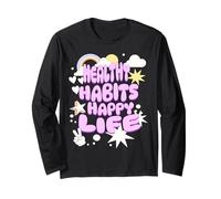 Abitudini Sane Vita Felice Messaggio Retro Maglia a Manica