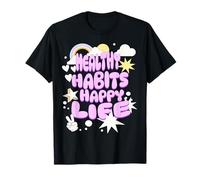 Abitudini Sane Vita Felice Messaggio Retro Maglietta