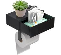 Abitzon Porta carta igienica senza foratura, porta carta igienica con scatola per salviettine umidificate, porta rotolo con cassetto, supporto di carta per WC bagno (nero opaco)