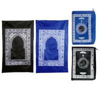 Abiyou 2 Pieces Tappeto da Preghiera, Tappeto da Preghiera Musulmano, Tappeto da Preghiera Islamico da Viaggio con Bussola, per la Preghiera Musulmana, Ramadan, Eid al-Fitr (Blu,Nero)