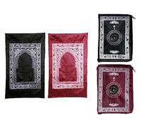 Abiyou 2 Pieces Tappeto da Preghiera, Tappeto da Preghiera Musulmano, Tappeto da Preghiera Islamico da Viaggio con Bussola, per la Preghiera Musulmana, Ramadan, Eid al-Fitr (Rosso,Nero)