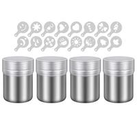 Abiyou 4PCS Agitatore per Zucchero a Velo con Coperchio, Spargi Cacao in Polvere con 16 Stencil, Spargi Zucchero a Velo, Spargizucchero in Acciaio Inox, per Torte, Decorazioni, Biscotti