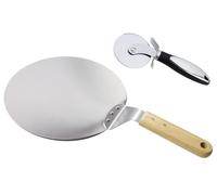 Abiyou Pala per Pizza con Manico in Legno, Pala per Pizza in Acciaio Inox Invia Rotella Tagliapizza, 10 Pollici Pala per Pizza, Pala Rotonda per Pizza Fatta in Casa, per Pane,Pizze,Pasticcini,Biscotti