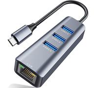 ABLEWE - Adattatore da Ethernet a USB C, 4 in 1, in alluminio, da USB C a Ethernet, con 3 porte USB 3.0, per MacBook Pro 2019/2018/2017, Chromebook, Linux e altri dispositivi di tipo C