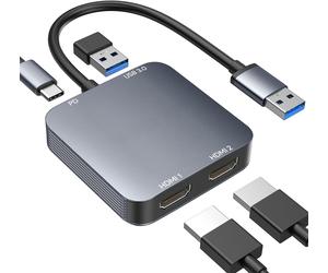 ABLEWE Adattatore da USB 3.0 a doppio HDMI con porta USB 3.0 cavo convertitore