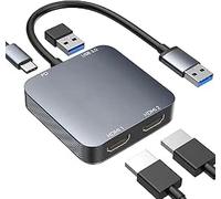 ABLEWE Adattatore da USB 3.0 a doppio HDMI con porta USB 3.0, cavo convertitore da HDMI a USB audio video grafico per computer portatile monitor desktop TV, compatibile con Mac OS, Windows
