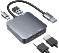 ABLEWE Adattatore da USB 3.0 a doppio HDMI con porta USB 3.0, cavo convertitore da HDMI a USB audio video grafico per computer portatile monitor desktop TV, compatibile con Mac OS, Windows