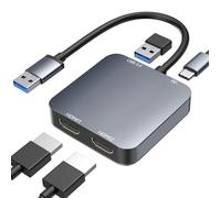 ABLEWE Adattatore USB 3.0 a Dual HDMI con porta USB 3.0, HDMI a USB Audio Video Convertitore Grafica Cavo per Laptop Monitor Desktop TV, compatibile con Mac OS, Windows