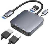 ABLEWE Adattatore USB 3.0 a Dual HDMI con porta USB 3.0, HDMI a USB Audio Video Convertitore Grafica Cavo per Laptop Monitor Desktop TV, compatibile con Mac OS, Windows