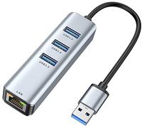 ABLEWE Adattatore USB Ethernet,Hub USB 3.0 con 3 Porte USB 3.0 e 1 Porta LAN RJ45 1000M Gigabit, Adattatore Ethernet USB per MacBook,Mac OS,iMac,Windows,Chrome,Surface,XPS,ecc. -alluminio argento
