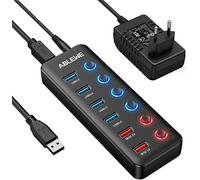 ABLEWE Hub USB 3.0 Alimentato 6 In 1, con 4 Porte USB 3.0 e 2 Porte Ricarica