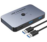 ABLEWE - Interruttore USB 3.0 KVM, interruttore USB 3.0, in alluminio, 2 computer, condivisione di 4 dispositivi USB per PC, stampante Scanner Mouse tastiera con 2 confezioni di cavi USB 3.0, grigio