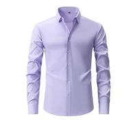 ABLYTMIAQ Camicia da uomo slim fit senza stiratura a maniche lunghe da lavoro casual camicia classica con colletto abbottonato top con colletto top taglie forti XS-3XL, Viola chiaro, M