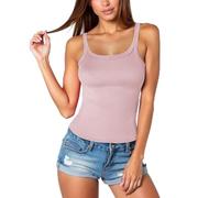 ABLYTMIAQ Canottiera casual a coste con scollo a U per le donne UK senza maniche slim fit canotta estiva da donna con spalline sottili, rosa, 4XL
