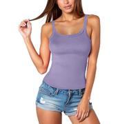 ABLYTMIAQ Canottiera casual a coste con scollo a U per le donne UK senza maniche slim fit canotta estiva da donna con spalline sottili, Viola, 5XL